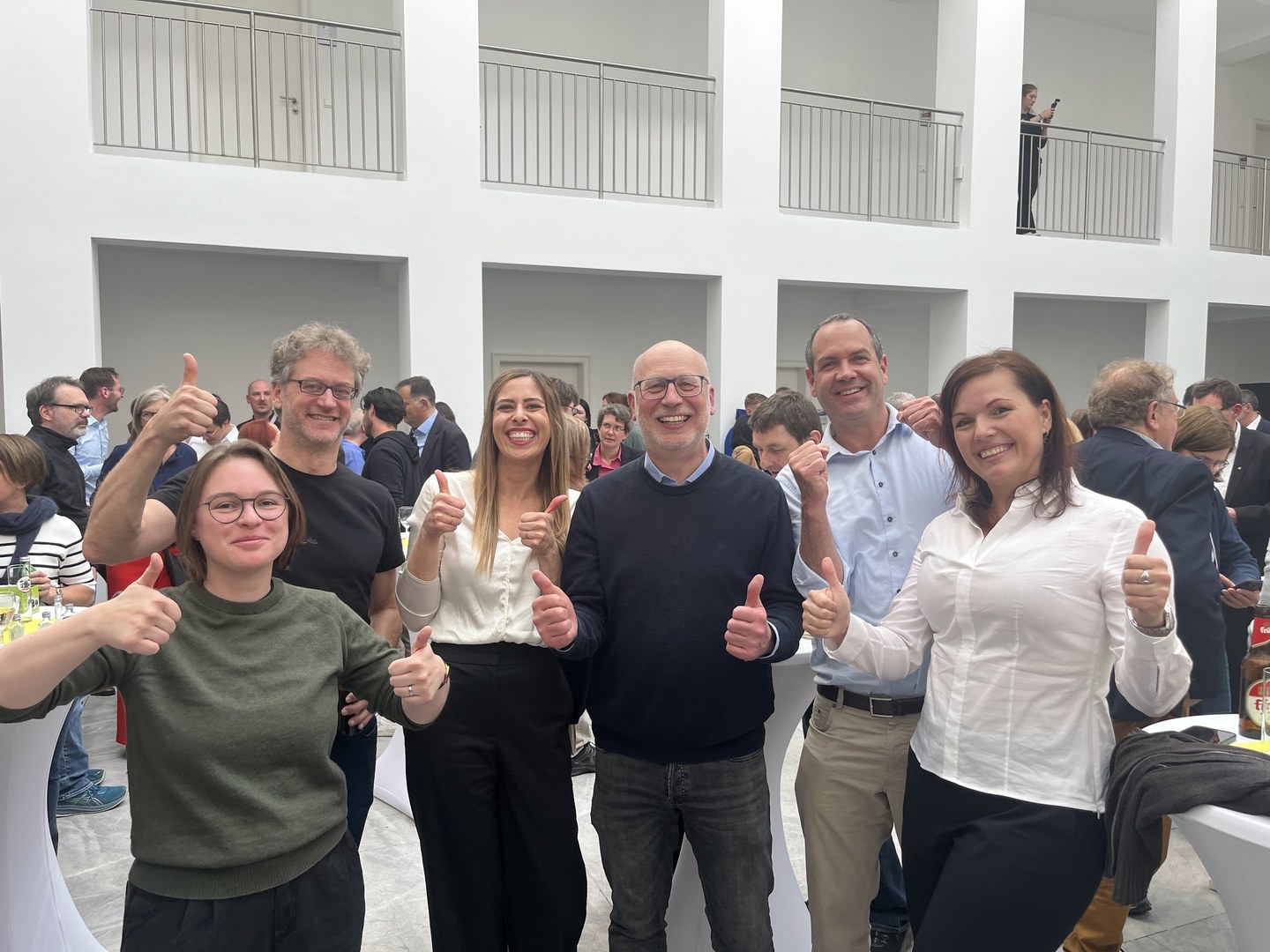 Cheers from the team in Bonn: Junior Prof. Zorah Laehner (Lamarr Institut), Prof. Thomas Reiprich (AIfA), Prof. Jennifer Schober (AIfA), Prof. Cristiano Porciani (AIfA), Prof. Frank Bigiel (AIfA) and Prof. Lucie Flek (b-it, Lamarr Institut)